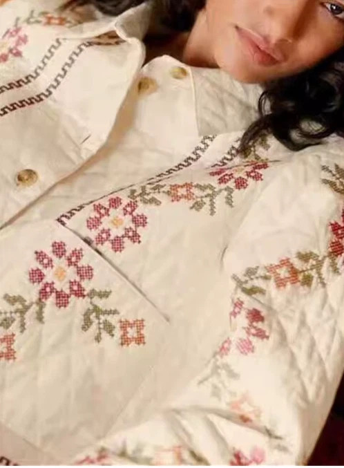 NWT Christian Lacroix Floral Embroidered Button Down Ivory Cotton