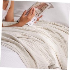 Soft Cooling Muslin Blanket King Size, 60 King 108x90" Light Tan/Oat Milk