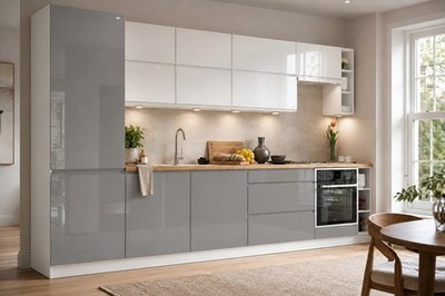 Küche ASPEN 340 cm Küchenzeile lackierte MDF Weiß/Grau Küchenblock 14 - teiliges