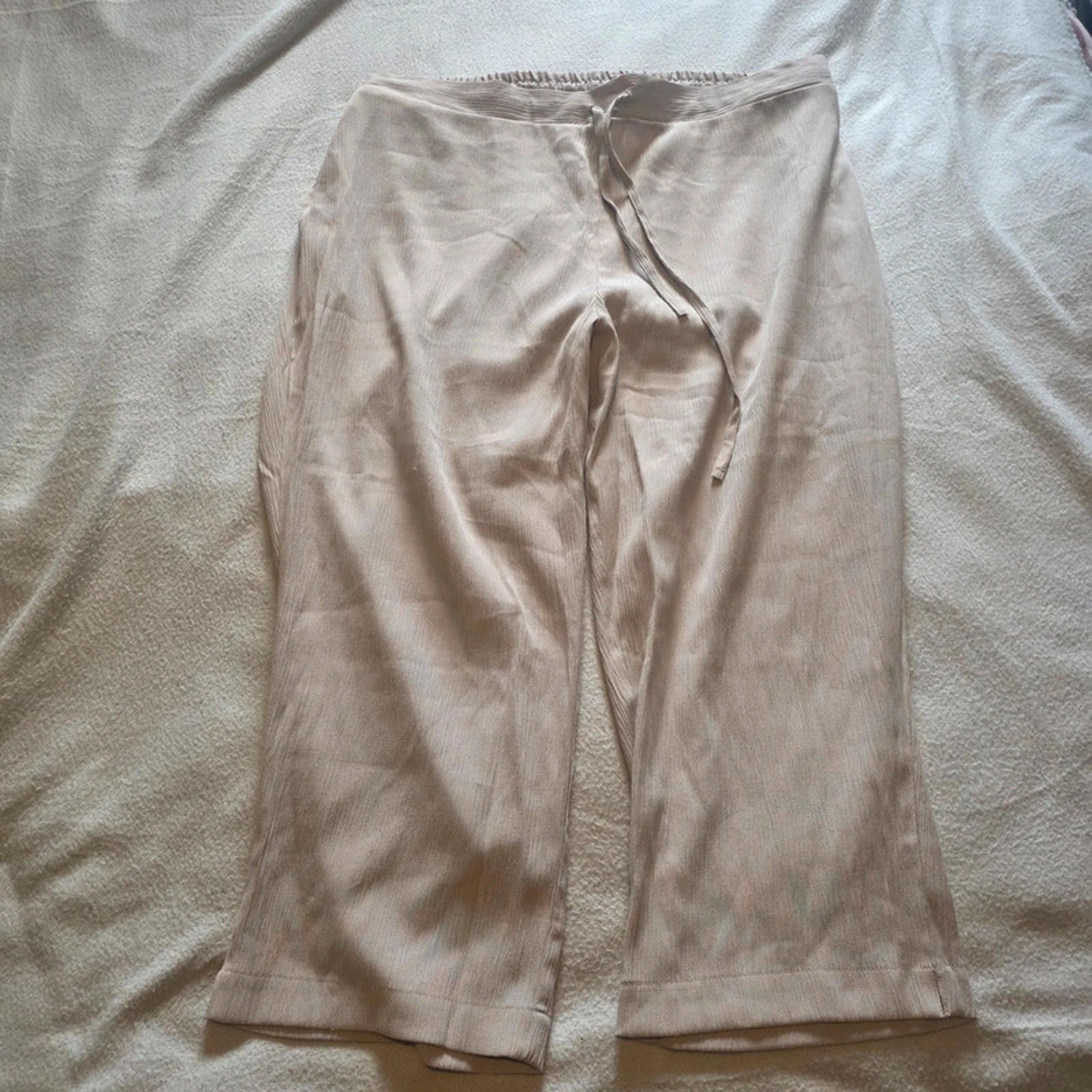 Damart Beige Lounge Pants Cropped Pyjama Bottoms UK22 Elastic Waist
