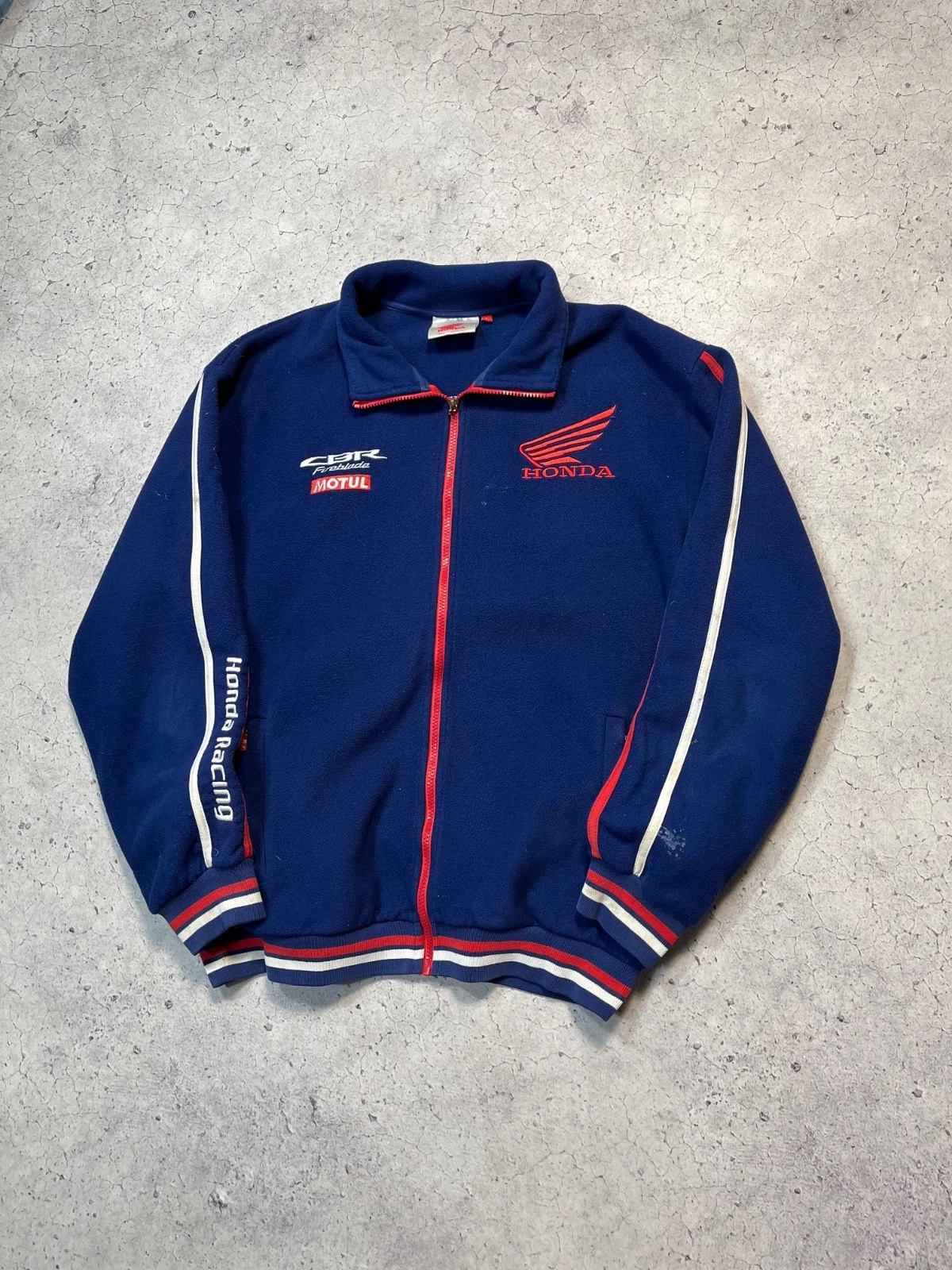 Vtg Honda Motul CBR Fireblade Navy Fleece Jacket Size L Embroidered Logo - product detail image 2