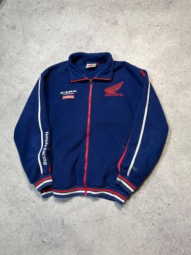 Vtg Honda Motul CBR Fireblade Navy Fleece Jacket Size L Embroidered Logo image 2