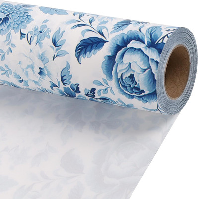 Floral Wrapping Paper Jumbo Roll - 30 Inch X 33 Feet (82.5 Sq. Ft. Ttl.) Blue Wh