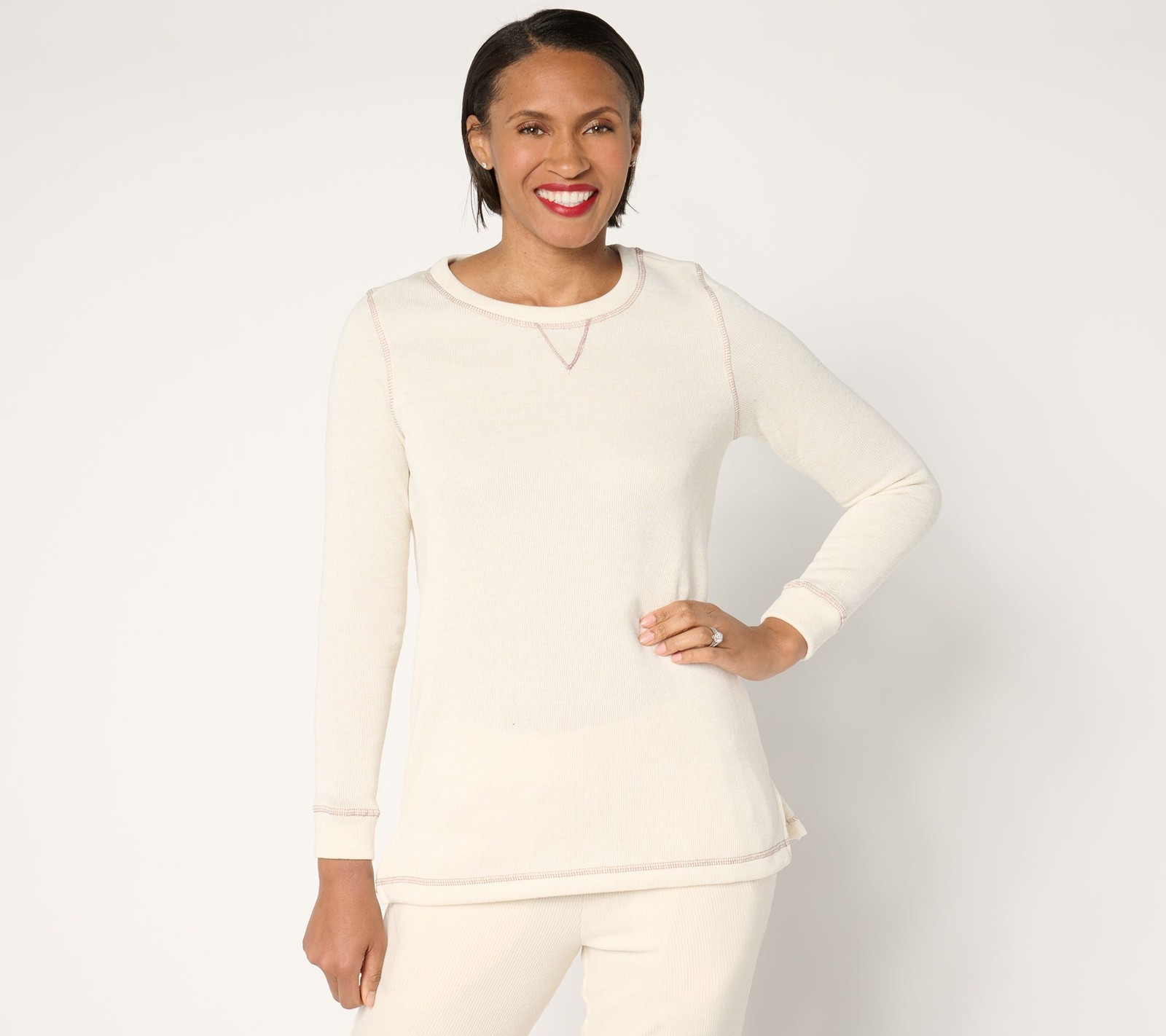 Cuddl Duds Women's Top Sweater Sz XS Brushed Crew Neck White A667648