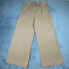 Sezane 42 US 10 L Wide Leg Pants Trousers Beige High Waist Cotton Linen Blend