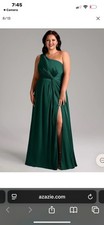 Azazie Brooke Women's Emerald A Line One Shoulder Stretch Satin Dress New - 12