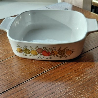 CorningWare A-1-B 1 Quart Square Casserole Dish Vegetable Print With Handle USA