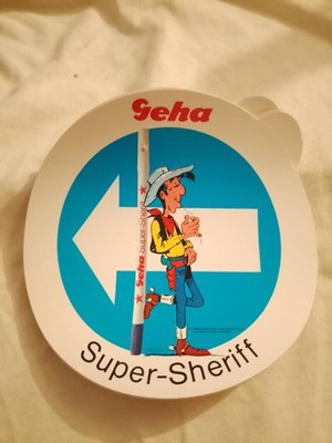 Alter Aufkleber/ Sticker Geha Super-Sheriff Lucky Luke Rund Vintage Kult Sammler