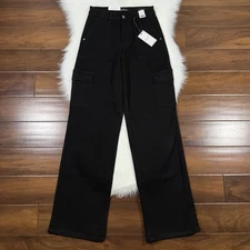 Judy Blue Women's Size 5 / 27 Black High Rise Cargo Wide Leg Jeans Pants