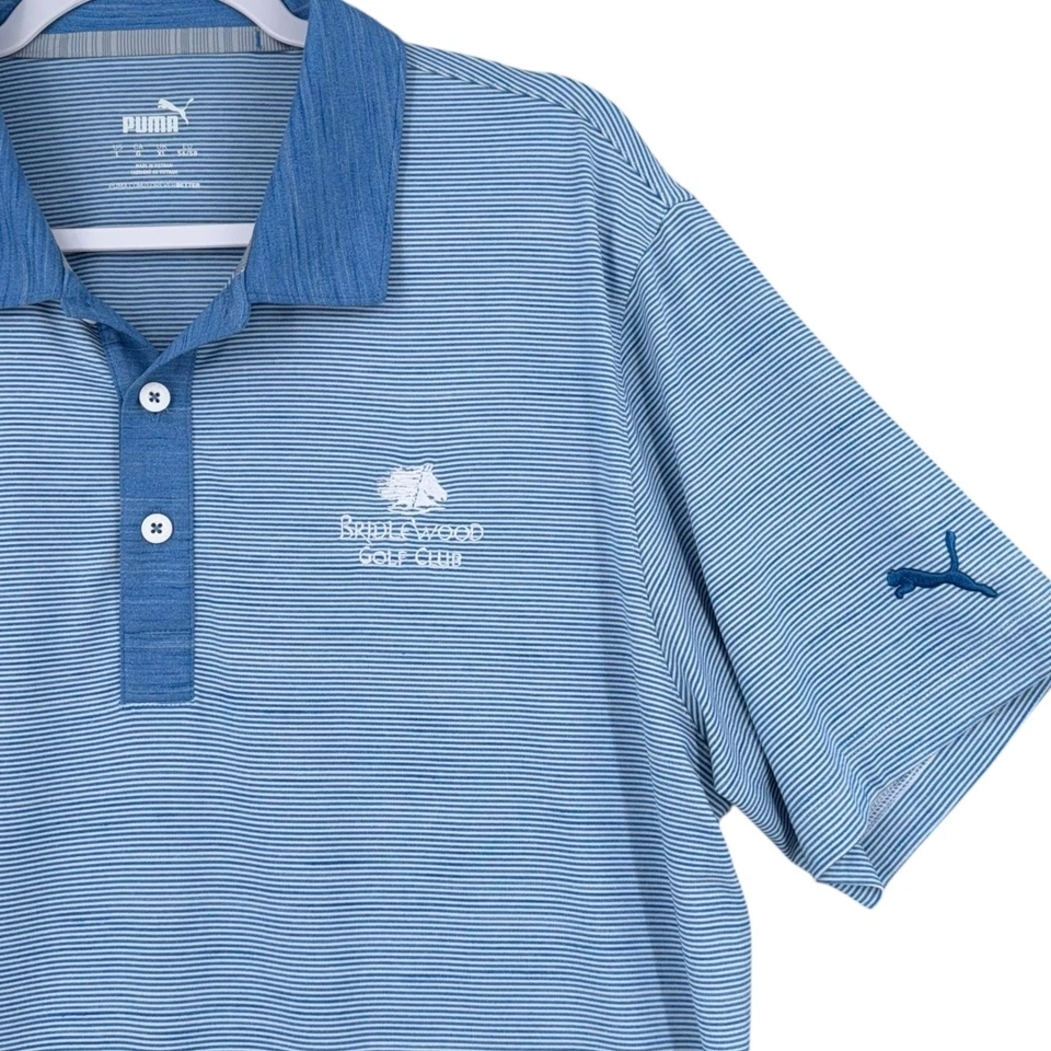 Puma Men's Golf Polo Shirt Bridlewood Golf Club Blue Striped Size Large - Image 3 of 4
