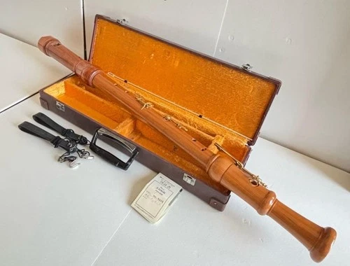 ZEN-ON 5500B Wooden Bass Recorder Cherry Wood Used with Case Vintage