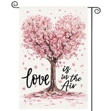 Heirloom Haven Valentines Day Pink Love Heart Tree Garden Flag 12x18 Inch, Lo...