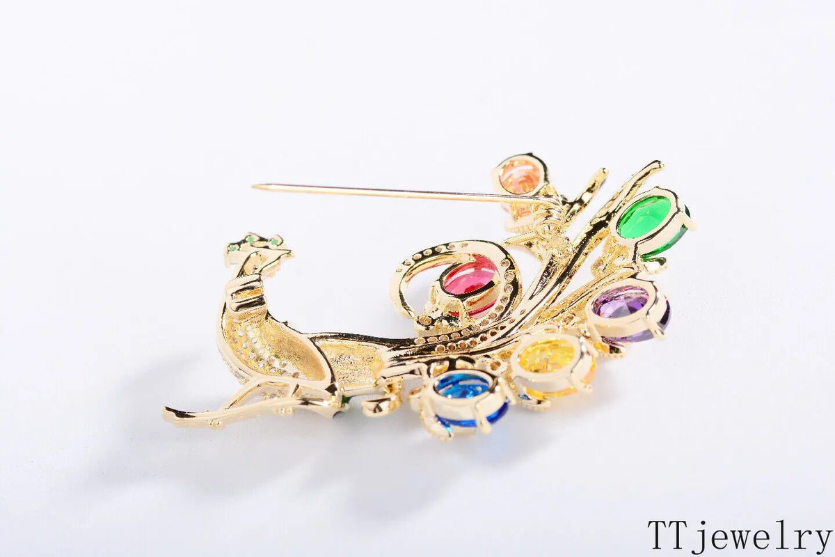 Luxurious Multicolor Peacock Gift Woman Brooch Pin Zircon Crystal View 4