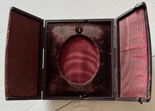 Antique 1800s Empty RARE double Door Push Button Leather Frame Case Bachrach