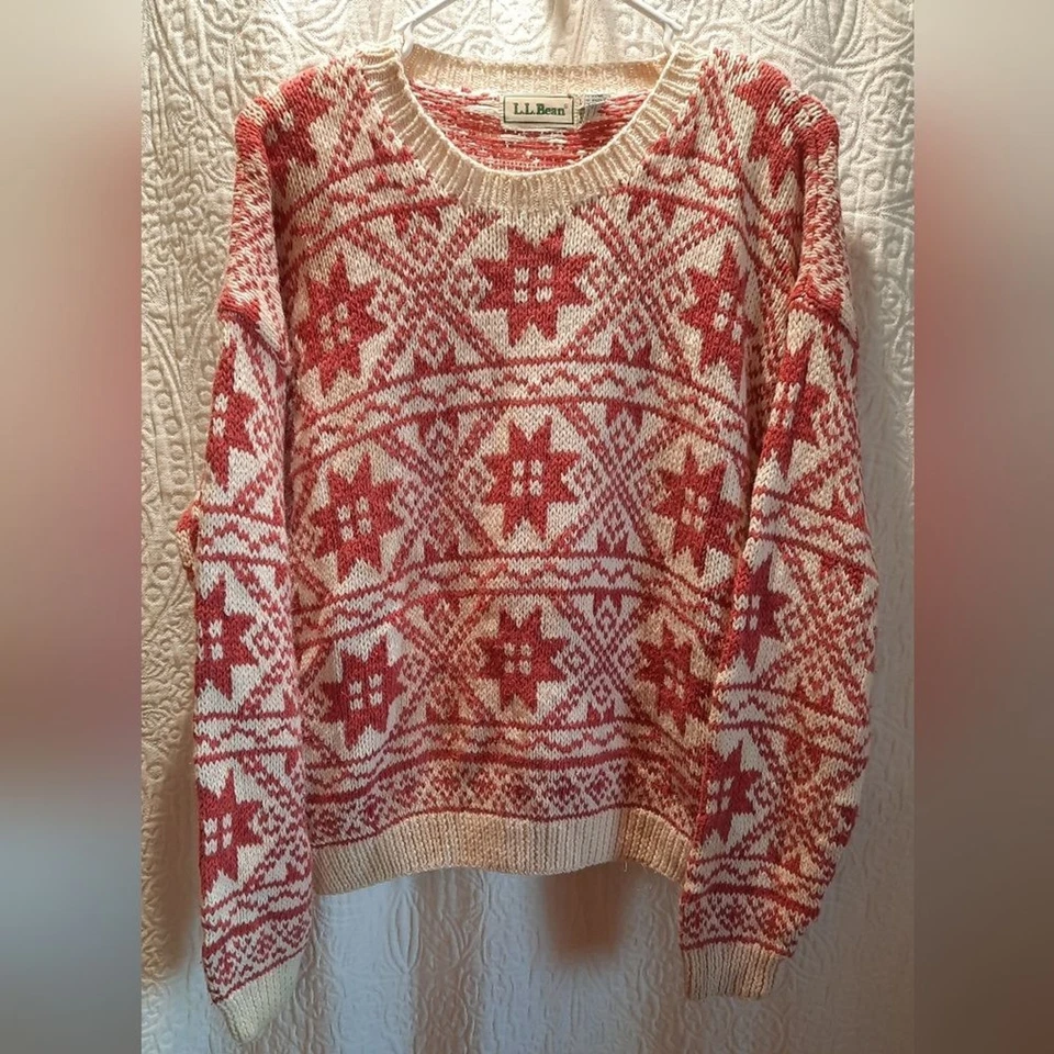 L.L. Suéter para mujer Bean rojo y crema tejido suéter preppy vintage Grannycore Foto 2 de 4
