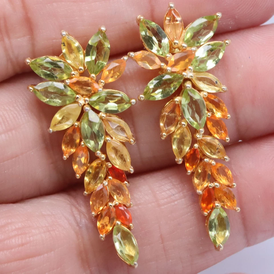 925 Sterling Silver 3 x 7 MM. Green Peridot & Fancy Color Sapphire Earrings - Image 2 of 4