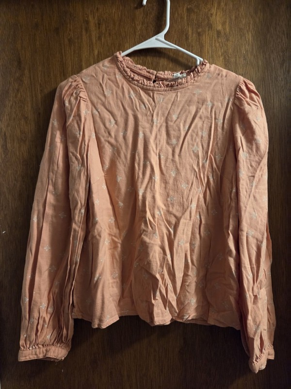 ANA Women's Long-Sleeve Ruffle Neck Top - Peach Size XS