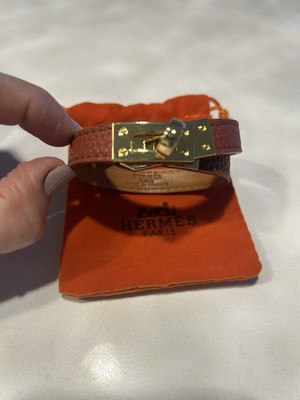 Hermès Kelly Double Tour Brown Leather Bracelet with Gold Hardware.used