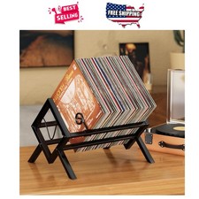 Vinyl Record Holder Metal Stand Black 80-100 LP Storage Organizer Easy Assembly