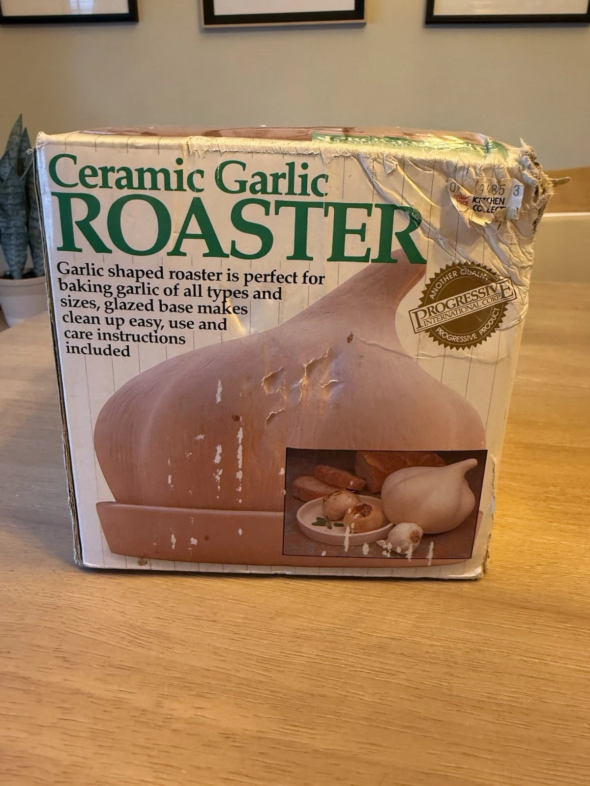 Progressive Terra Cotta Ceramic 5” Garlic Roaster,Vintage,White,New, 1993