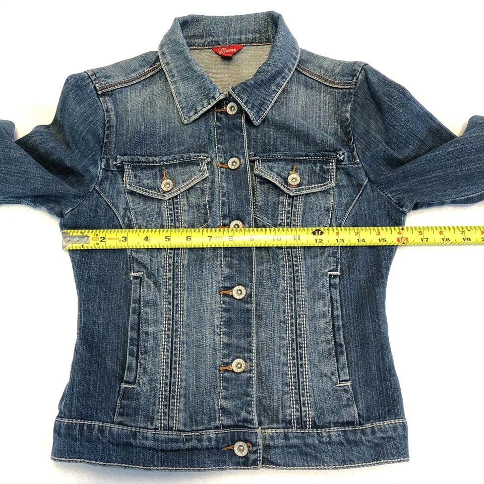 Guess Blue Denim Jacket Medium Wash Button Pockets Juniors Women's Size Small - Image 4 of 4
