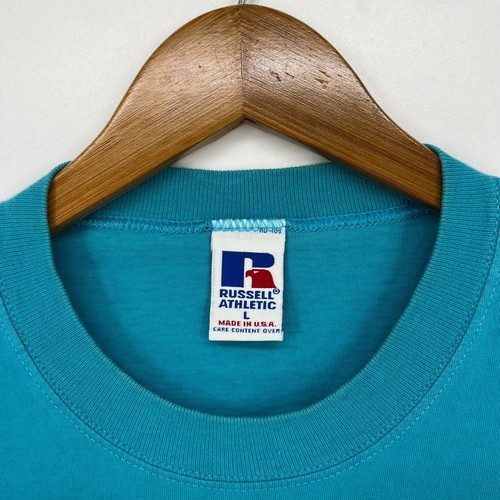 Russell Athletic Pocket T-Shirt Men's Size L Teal High Cotton Made in USA Vtg - Picture 5 of 10