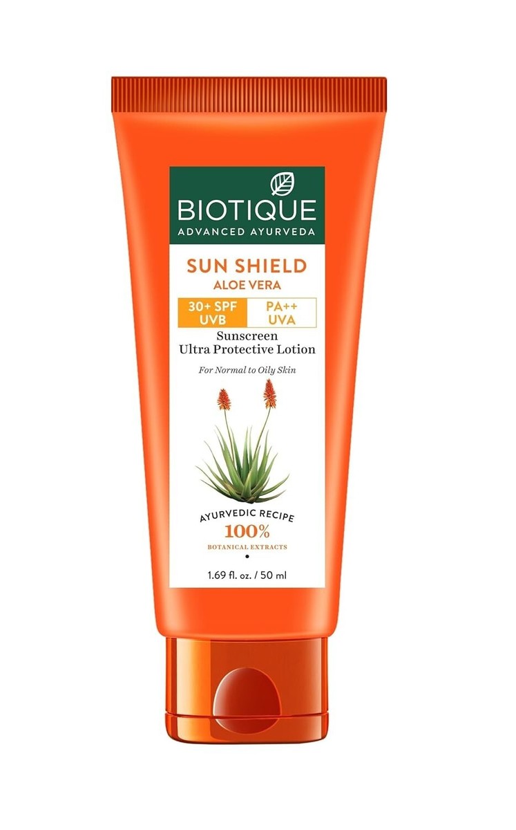 Biotique Sun Shield Aloe Vera 30+ SPF Sunscreen Ultra Soothing Lotion,  50ml, | eBay
