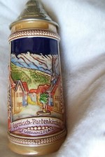 Bier,Beer,Stein with Handle.STONEWARE,Gerz,Garmisch-Partenkirchen.Lid,Zinn-Zink