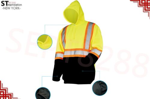 Sudadera con capucha Hi Vis ANSI clase 3 trabajo forrada de lana parte inferior negra 06H - Imagen 4 de 11