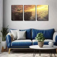 3pcs Sheep on Cliff  Wall Art Canvas Framed 50x70cm