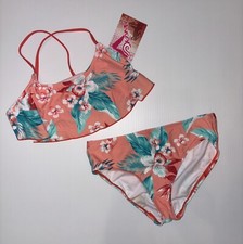NWT Kanu Surf Girls Alania 2 Piece Bikini Swimsuit Coral Hawaiian print Sz 12
