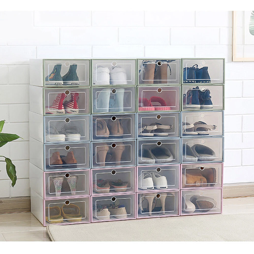 12-36Pcs Stackable Foldable Shoe Box Storage Clear Plastic