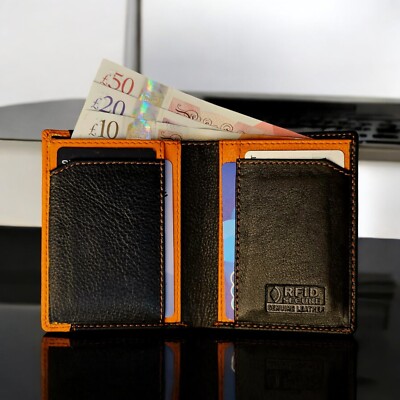  Morucha RFID Blocking Super Slim Minimalistische Leder Geldbörse Schwarz Orange M-65