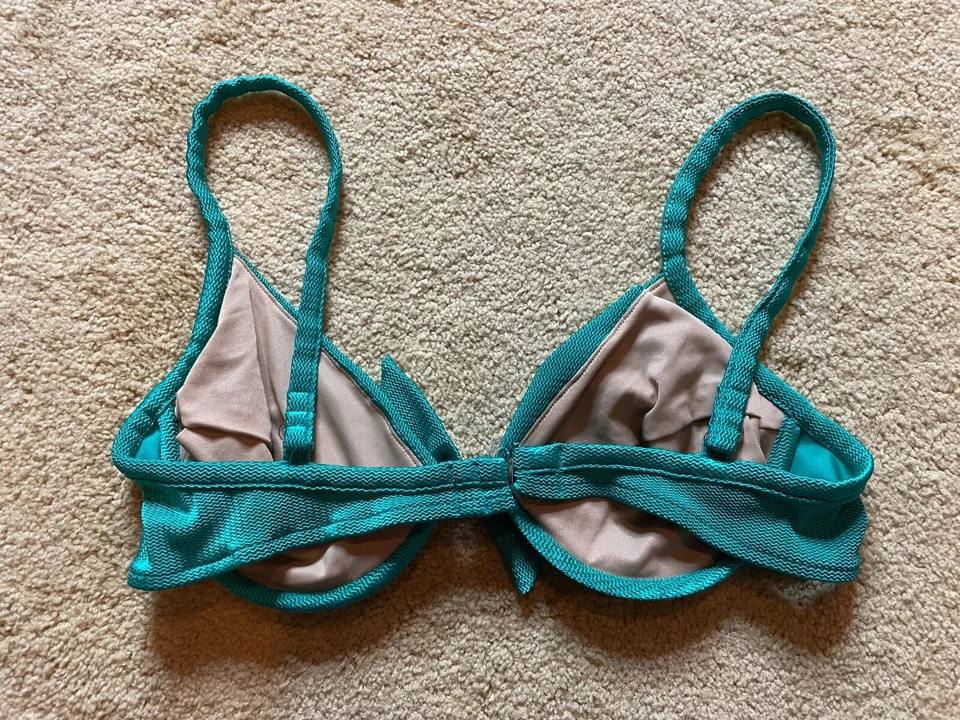Top de bikini vintage años 90 Le Cove EE. UU. verde con correa de espagueti lazo frontal natación talla 12 Foto 3 de 4