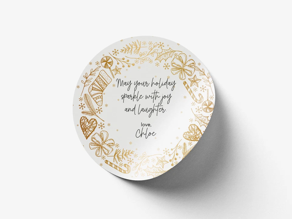 Etiquetas adhesivas redondas navideñas personalizadas, pegatinas personalizadas Foto 2 de 4