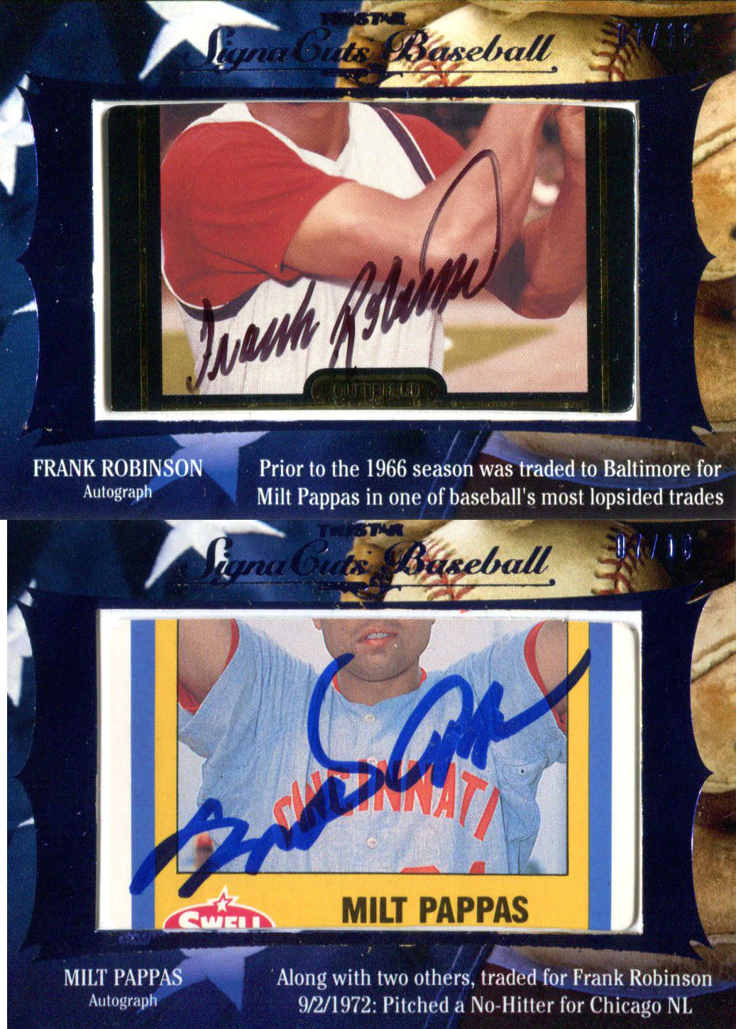 Frank Robinson & Milt Pappas Autographed Signed Tristar Signacuts Baseball Card 