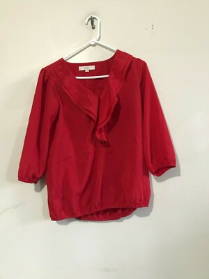 Ann Taylor Loft  Size S Red Women Ruffle Tunic Top Blouse 276568