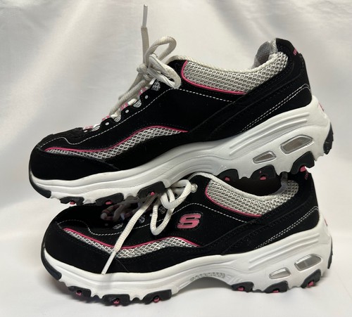 Skechers D'Lites Damen 7.5 WIDE Memory Foam Schwarz Wildleder/Pink/Silber - TOP