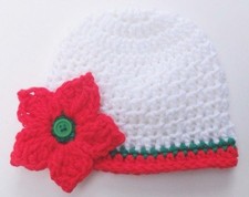 CROCHET FLOWER HAT baby infant toddler child adult white knit photo prop USA