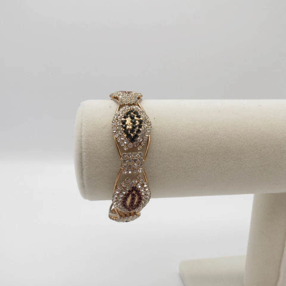 Brazalete Brazalete Multicolor Estrás Transparente Verde Rojo Piedras Tono Dorado 7.5" Foto 3 de 4