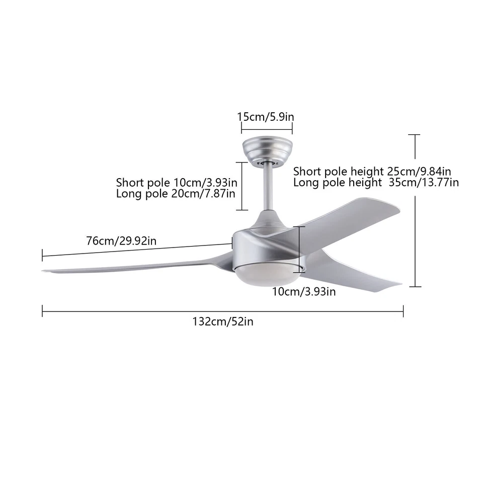 52 Inch Modern Ceiling Fan Light Silver Ceiling Fan Light With Remote Control - Image 3 of 4