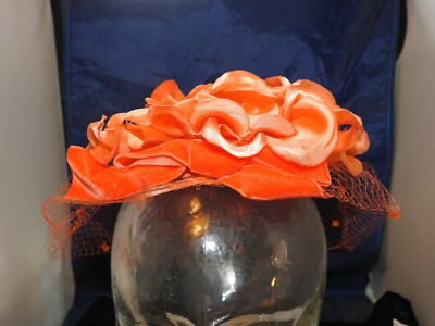 Vintage Orange Flower hat with netting and velvet bow  display picture 1