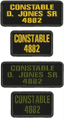 CONSTABLE  D. J SR  EMB PATCH 2X5 and 2x3.5 HOOK ON BACK gold on OD GREEN