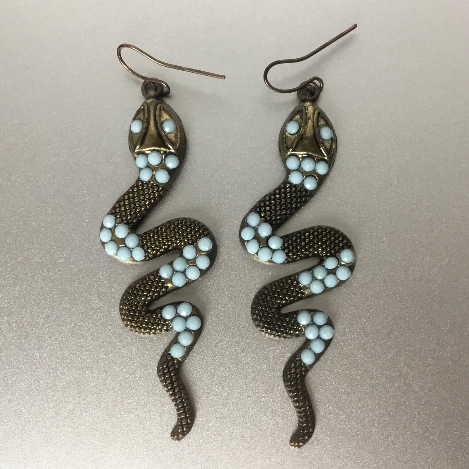 Statement Snake Viper Dangle Earrings Textured Br… - image 4