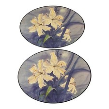 NEW Casa Collection 2 Oval Serving Plate Mats Cork Back Table Centre Blue Lilies