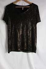 White Stag Short Sleeve Top Black And Bronze Print Womens L (12-14)