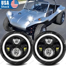 Pair For Volkswagen Dune Buggy 7" LED Headlights Hi/Lo Beam Halo DRL Turn Signal