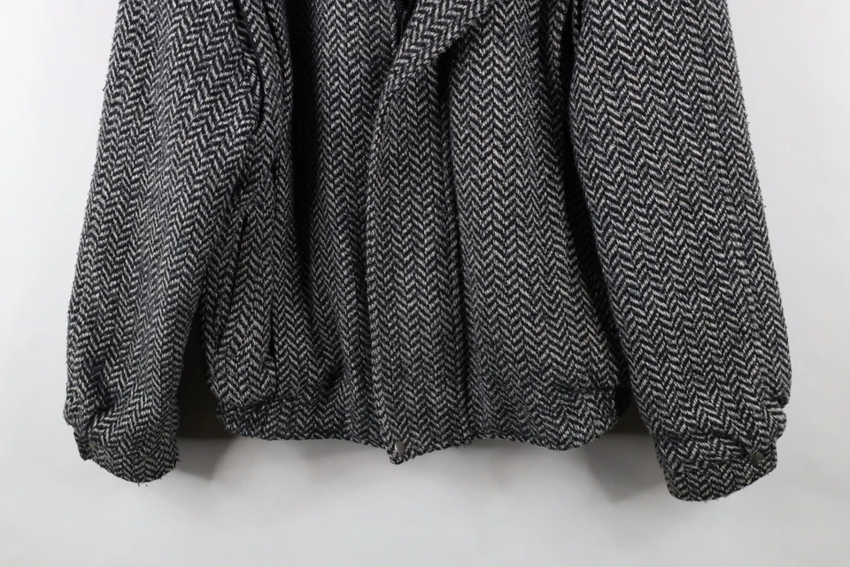 Vintage 90s Streetwear Mens Large Wool Blend Herringbone Tweed Bomber Jacket - Image 3 of 4