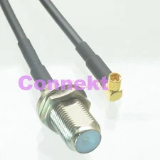 F TV female nut to MMCX female right angle crimp RG174 cable jumper pigtail 15cm