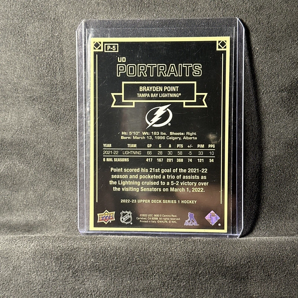2022-23 Upper Deck Series 1 - UD Portraits Brayden Point- Tampa Bay Lightning - Image 2 of 2